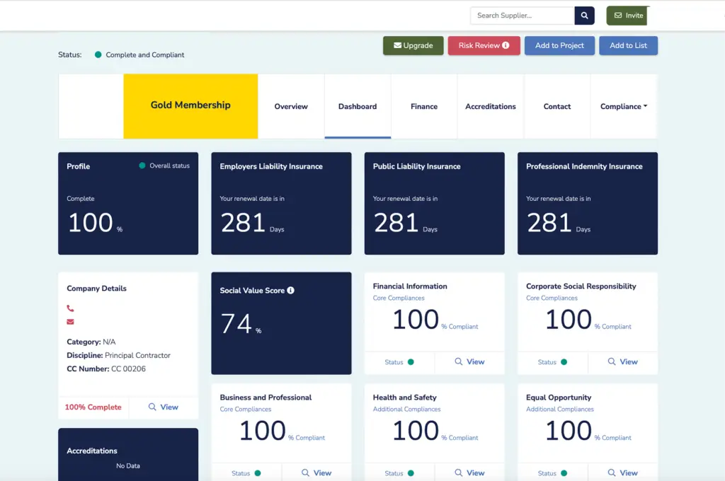 Review a supplier’s compliance through their profile